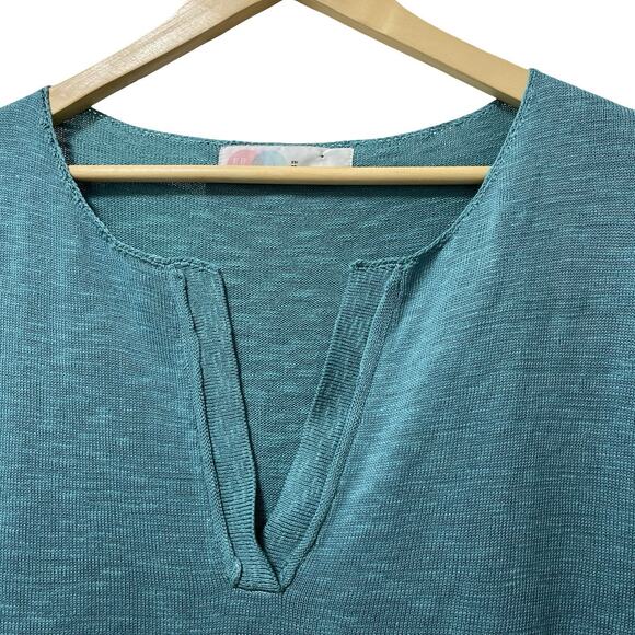 Free People Beach Marina Del Sol Linen Blend Sweater Top Size XS Teal Coastal - Picture 4 of 7